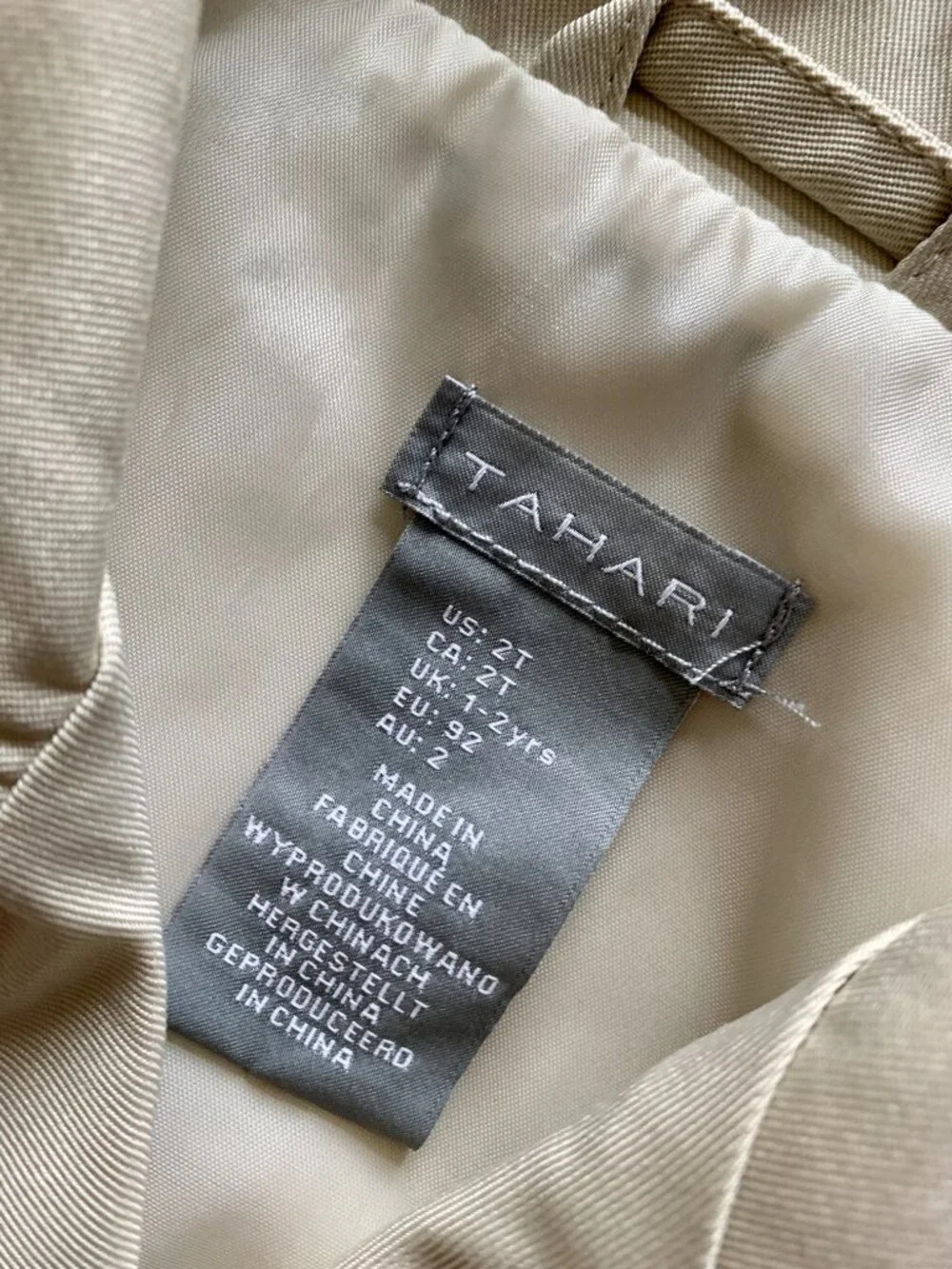 Tahari 2T Double-Breasted Coat | Beige Trench Coat - Picture 3 of 6